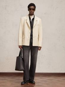 AKNOTIC Party Chaqueta de blazer casual de manga larga con cuello para hombre, para otoño e invierno - Albaricoque - Ver 1