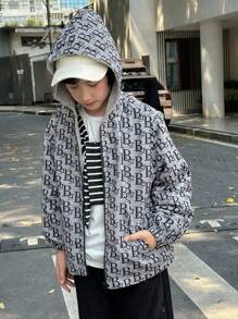 Tween Boy Fleece Hoodie With Letter Pattern, Autumn/Winter - Multicolor - View 6