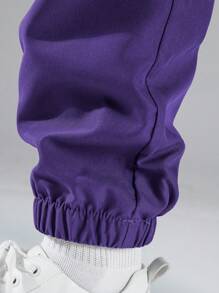 Manfinity Hypemode 宽松男式字母图案印花抽绳工装裤 - 紫色 - 查看 4