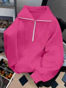 INAWLY 大码纯色前拉链长袖简约运动衫，休闲日常穿着