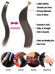 Salon 160pcs Straight I Tip Hair Extensions Human Hair Extension Straight I Tip Hairpiece For Women Beginner Friendly Real Easy To Wear Natural Color Hair Extentions