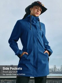 In My Nature Jas Hujan Kasual Wanita Lengan Panjang Warna Polos dengan Resleting Depan dan Motif Huruf untuk Aktivitas Luar Ruangan - Royal Blue - View 3