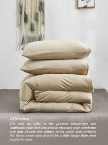 3pcs Beige Velvet Quilt Cover & Pillow Case Set, Twin/Full/Queen/King Size, Warm For Autumn/Winter