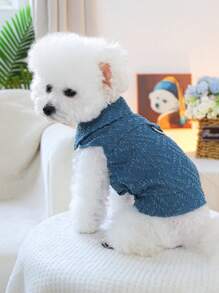 PETSIN 1 件装宠物狗蓝色休闲时尚外套背心带牵引绳，狗衣服 - 藍色 - 查看 7