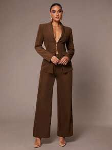 Silquee Women's All-Match Versatile Commuting Professional Mature Mobwife Classic Short Mocha Chocolate Brown Tailored Windbreaker Coat, Suitable For Thanksgiving, Christmas, New Year's Eve Outfit