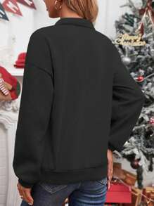 SHEIN Unity Sudadera minimalista con estampado y cremallera frontal de manga larga para mujer, de uso casual diario
