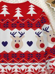 圣诞节男婴休闲时尚可爱卡通驯鹿印花基本款圆领卫衣