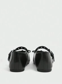 Sugerpunk Women's Comfortable Round Toe Rivet Bow Slip-On Flat Shoes - Black - View 3