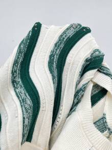 SHEIN LUNE Women Crew Neck Colorblock Stripe Print Casual Pullover Sweater Knit Pullover Fall Winter Outfit - Multicolor - View 7