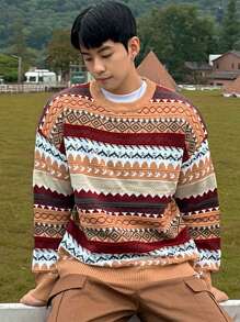 DAZY Men's Geo Pattern Casual Knit Sweater, Fall Autumn/Winter, Suitable For Thanksgiving