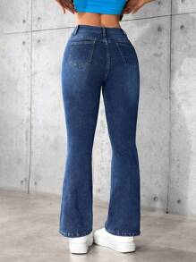 SHEIN PETITE Jeans acampanados delgados con diseño desgastado casual