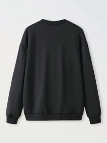 青少年男孩休闲保暖内衬校队夹克，秋冬季 - 黑色 - 查看 2