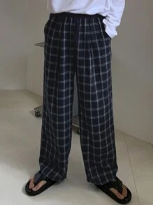 DAZY 男士休闲格子直筒裤，适合秋季 - 藍白色 - 查看 9