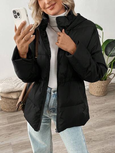 EMERY ROSE 女士纯色拉链连帽外套，冬季休闲装