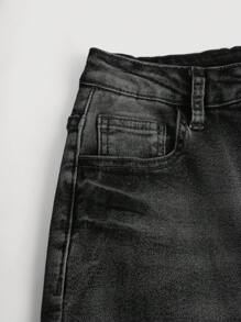 SHEIN Girlism 少女Y2K水洗高腰猫须水洗喇叭牛仔裤，返校街头风 - 黑色 - 查看 4