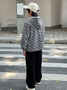 Tween Boy Fleece Hoodie With Letter Pattern, Autumn/Winter - Multicolor - View 2