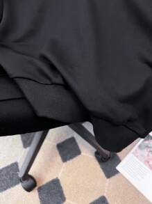 SHEIN 少女黑色/秋/冬/休闲宽松/扎染撞色缝线拉链露肩运动衫 - 黑色 - 查看 5