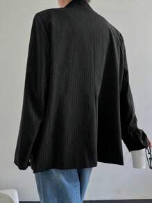 Dazy-Less Women Minimalist Striped Turndown Collar Work Suit Jacket Old Money Style Women Blazers,Fall Clothes Business Casual Woman Work Clothes - Black - View 3