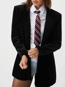 SHEIN EZwear Women's Casual Loose Turn-Down Collar Single-Breasted Long Sleeve Jacket, Autumn