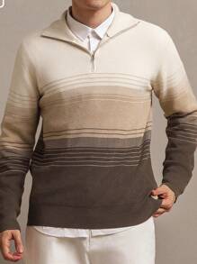 Manfinity Homme Men's Solid Color Splicing Front Zipper Long Sleeve Casual Sweater - Multicolor - View 1