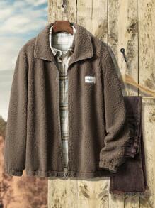 Mulvari 大码纯色前拉链长袖简约休闲时尚夹克 - 摩卡棕 - 查看 1