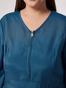 TaskEZ Plus Size Solid Color Front Zipper Long Sleeve Top And Pants Nursing Uniform Scrub Set