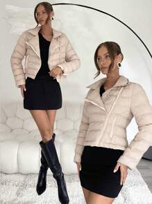 Calvaya Abrigo acolchado con cremallera, casual de uso diario, ropa de invierno