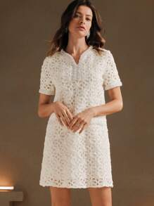 Anewsta 1pc French Romantic High-End Lady Style Handmade Beaded Dress, Autumn/Winter - Apricot - View 7