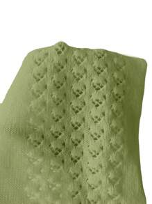 EMERY ROSE Women Solid Color Crew Neck Long Sleeve Hollow Out Casual Sweater, Autumn Knit Pullover Fall Winter Outfit - Green - View 7