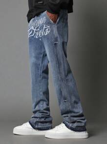 SUMWON Flare Fit Crotch Print Jean - Blue - View 2