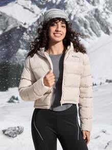 In My Nature 女式短款连帽拼色棉服外套，适合户外冬季女式上衣 - 杏色 - 查看 8