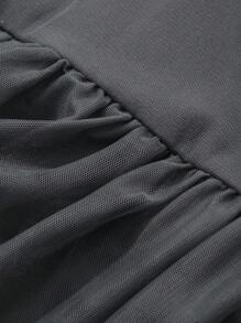 FRIFUL Women's Crew Neck Puff Sleeve Mid-Length Mesh Splice Dress, Autumn Long Sleeve Dress - Grey - View 8