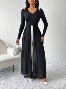 SHEIN Lady Autumn And Winter Casual Work Woven Black-White Women Jumpsuit - Black and White - View 5