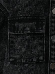 SHEIN Áo khoác denim màu đen mềm mại ấm áp dễ thương hợp thời trang cho bé trai, quần áo giữ nhiệt mùa thu/đông mặc trong nhà/ngoài trời cho bé trai - màu đen - Xem 5