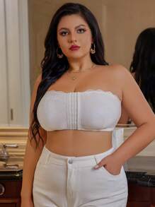 1pc Plus Size Front Closure Lace Wireless Lingerie Brassiere - White - View 6