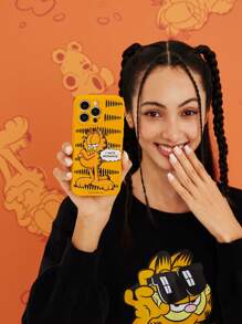 GARFIELD | SHEIN Estuche de teléfono de silicona líquida con diseño lindo de gato de dibujos animados y estampado de lema