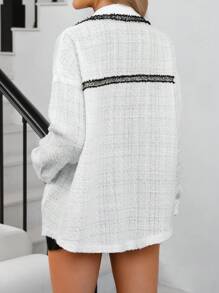 SHEIN 孕妇夹克，正面有纽扣，撞色饰边，秋季休闲外套，冬季 - 白色 - 查看 5