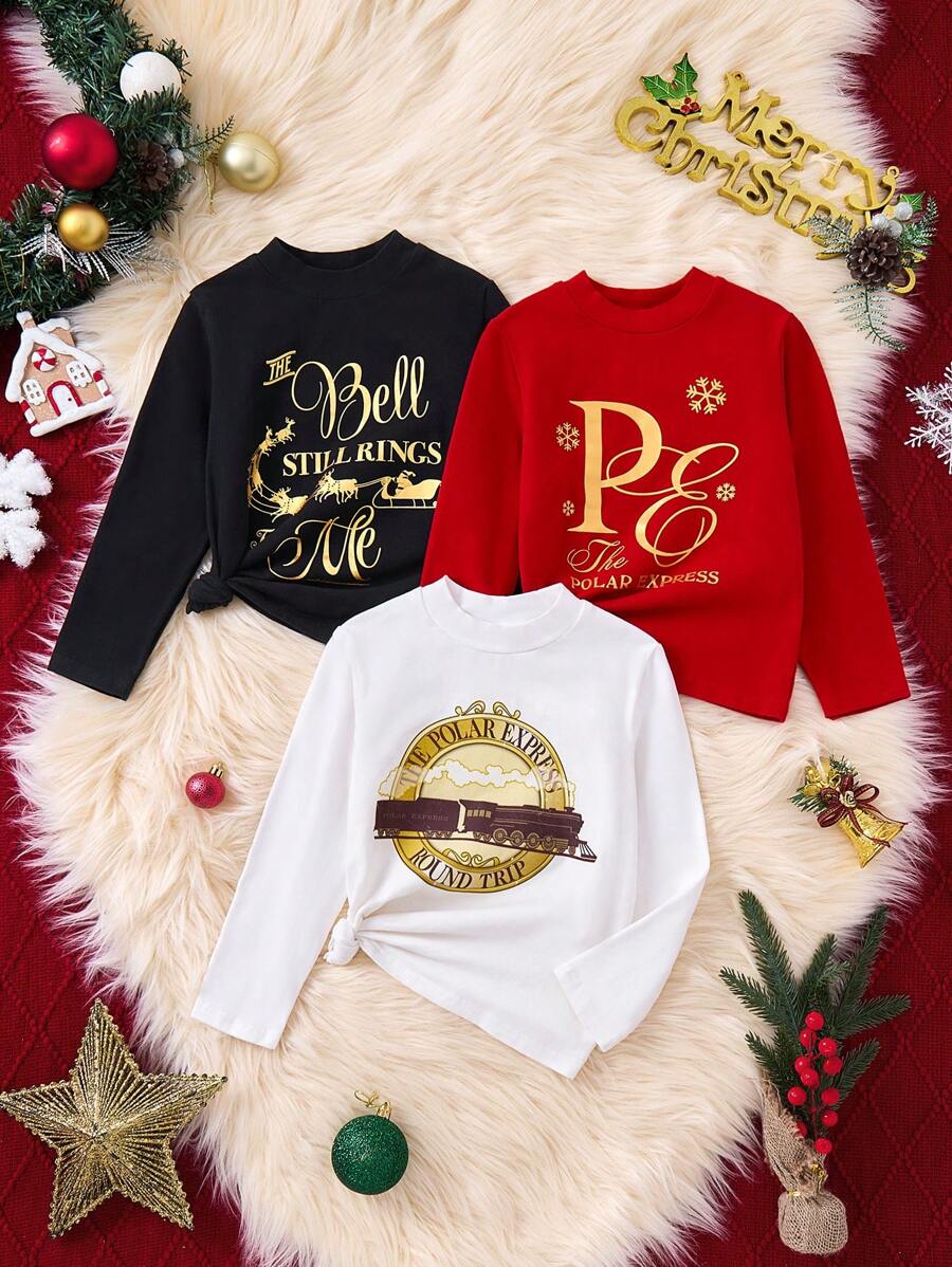 THE POLAR EXPRESS X SHEIN Young Girls Graphic Print T-Shirts, For Christmas - Multicolor - View 1
