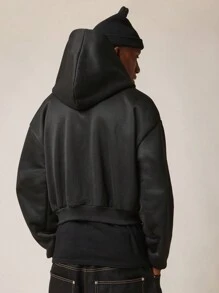 SUMWON Áo hoodie khóa kéo toàn phần cao cấp in chữ LA phong cách thể thao cổ điển cỡ lớn mặc thường ngày mùa đông thu ấm áp mặc thể thao Varsity College - màu đen - Xem 3