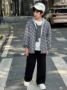 Tween Boy Fleece Hoodie With Letter Pattern, Autumn/Winter - Multicolor - View 5