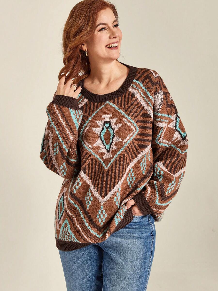EMERY ROSE Einfarbige Blockfarben Rundhals Langarm einfache lässige Pullover Strickpullover Herbst Winter in Große Größen - Verschiedenfarbig - Übersicht 1