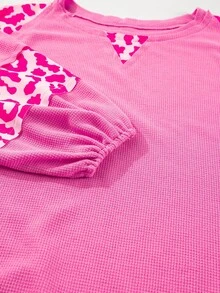 Áo thun tay lỡ họa tiết da báo thường ngày dành cho nữ, mùa xuân/thu - Màu Hồng Tươi - Xem 7