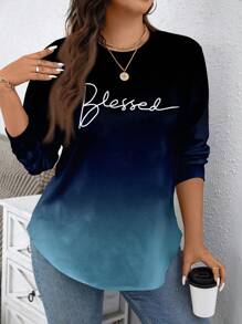 SHEIN LUNE Áo nỉ cổ tròn rộng rãi in họa tiết ombre giản dị tối giản cỡ lớn, mùa thu/đông - Nhiều màu - Xem 5