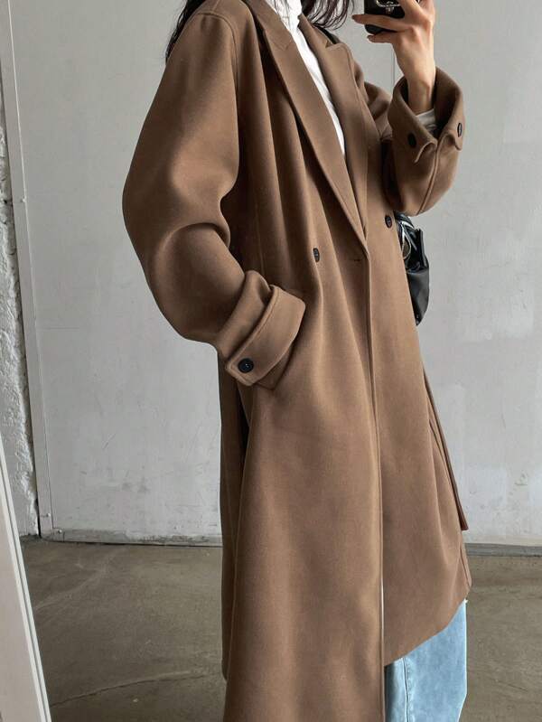 DAZY Novo casaco feminino de outono com botões frontais e manga comprida, simples e casual