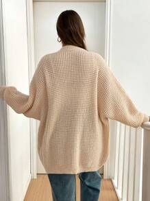 SHEIN Essnce Plus Size Women's Long-Sleeved Knitted Sweater Cardigan,Beige Elegant Fashion Everyday Smart Casual Commuting Thanksgiving Christmas Top Fall/Winter - Apricot - View 2