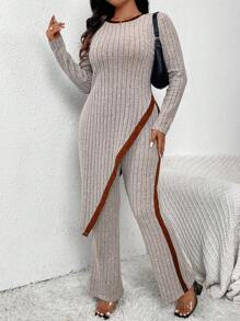 SHEIN Frenchy Plus Size Asymmetrical Hem Elegant Knit 2 Pieces Set For Women
