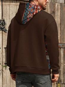 Manfinity Nomadique sweat-shirt à capuche ample et décontracté à manches longues avec imprimé géométrique, pour homme, automne