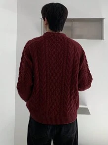 DAZY Men's Casual Cable Knit Crew Neck Sweater, Everyday Wear For Autumn