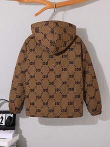 SHEIN Tween Boy Casual College Letter Print Patch Pocket Thermal Lined Zip-Up Hooded Jacket, Suitable For Commuting, School, Everyday, Vacation, Sports, Autumn/Winter - Multicolor - View 2