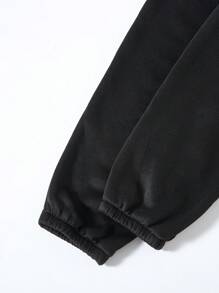 SHEIN Young Girls Casual All-Match Loose Oversized Sport Streetwear Diamond Angel Letter Print Black Jogger Pants, Suitable For Autumn, Winter, Street, School, Sports - Black - View 4